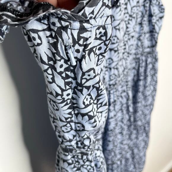 Omika Wilora Mini Dress Womens Small Blue Floral Tiered Pockets Ruffle Feminine - Picture 9 of 13